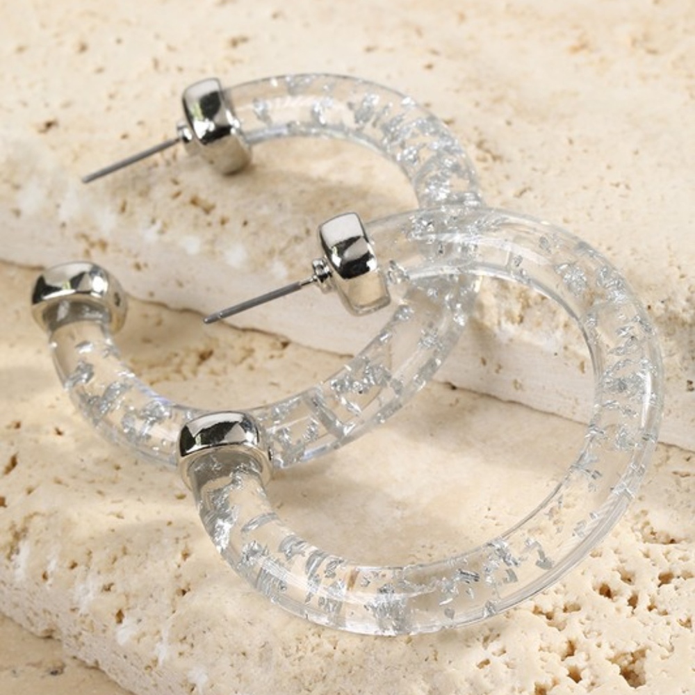Silver Spec Acrylic Hoops
